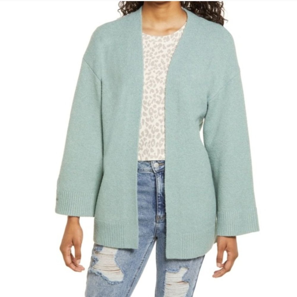 BP Open Cardigan Large Green Knit